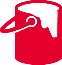 Flat-style icon depicting a red paint can