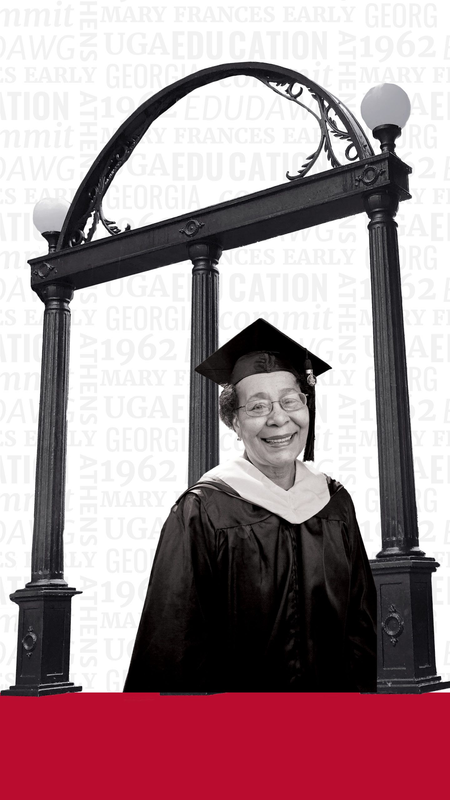 Mary Frances Early pictured in front of the arch.