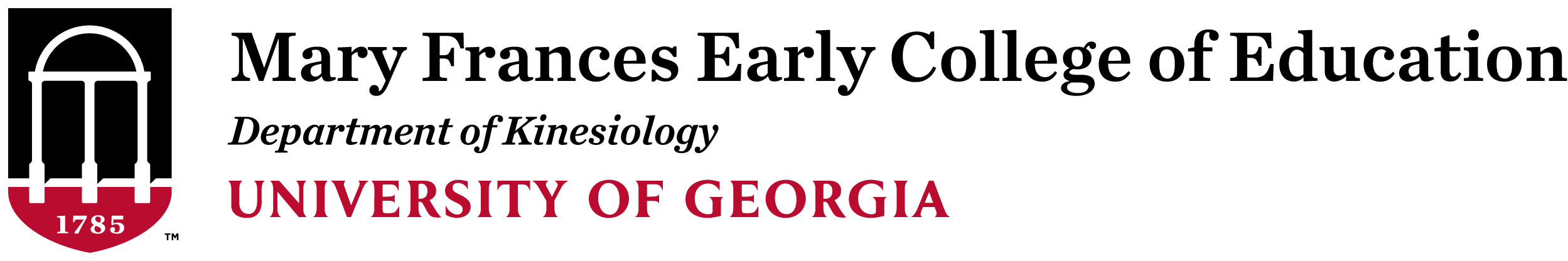 Red and black logo for the Department of Kinesiology at the University of Georgia Mary Frances Early College of Education