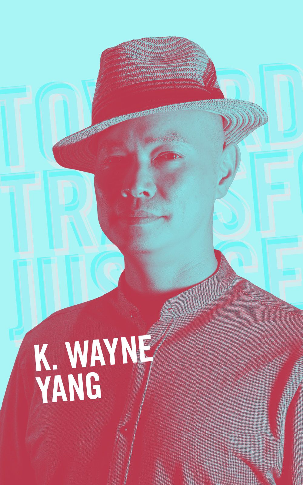 Portrait of K. Wayne Yang wearing a straw trilby