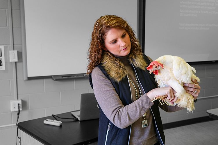 Photo of Linda Purvis holding a chicken